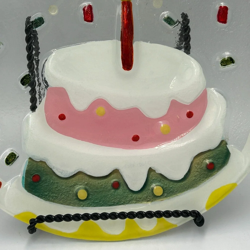 Lori Siebert Silvestri Demdaco Glass Fusion Birthday PARTY Cake Plate Confetti‎
